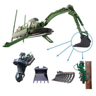 Watermaster Multipurpose Amphibious dredger for dredging, excavating, raking, and pile driving