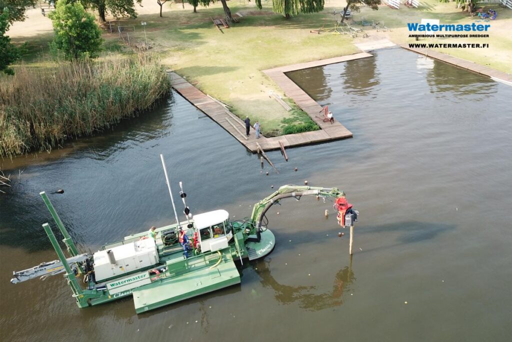 Watermaster building a pier in South Africa