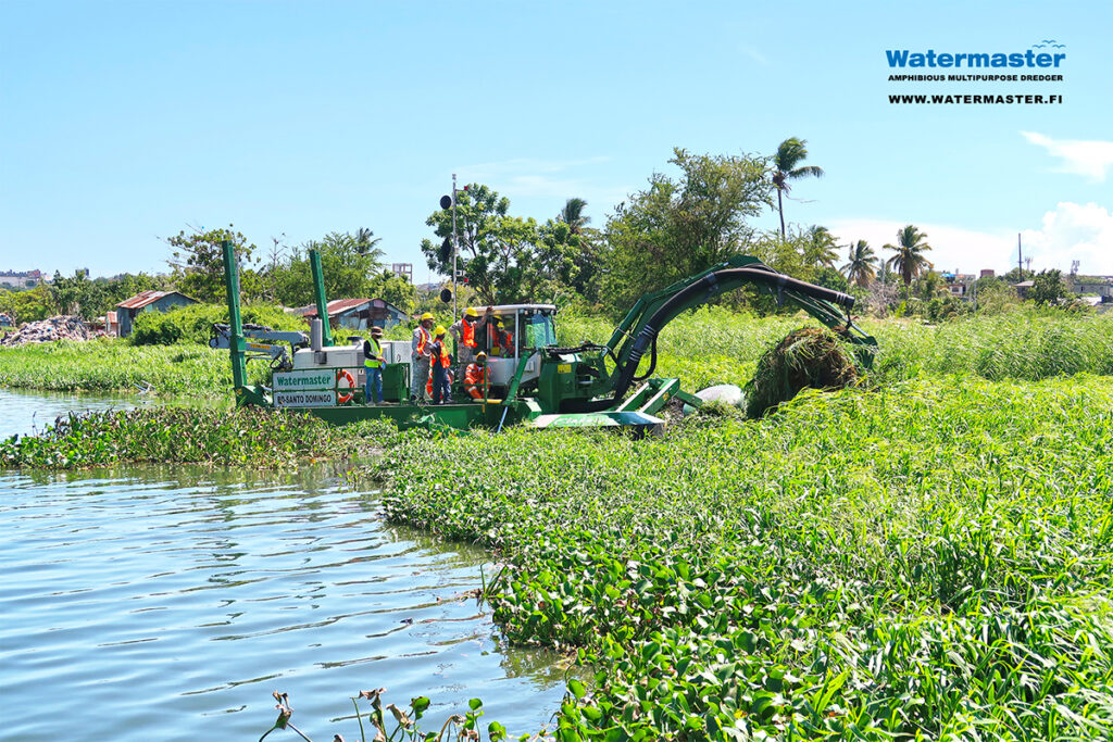 Watermaster keeping the Ozama River in Dominican Republic healthy and navigable by removing invasive vegetation, siltation, and trash